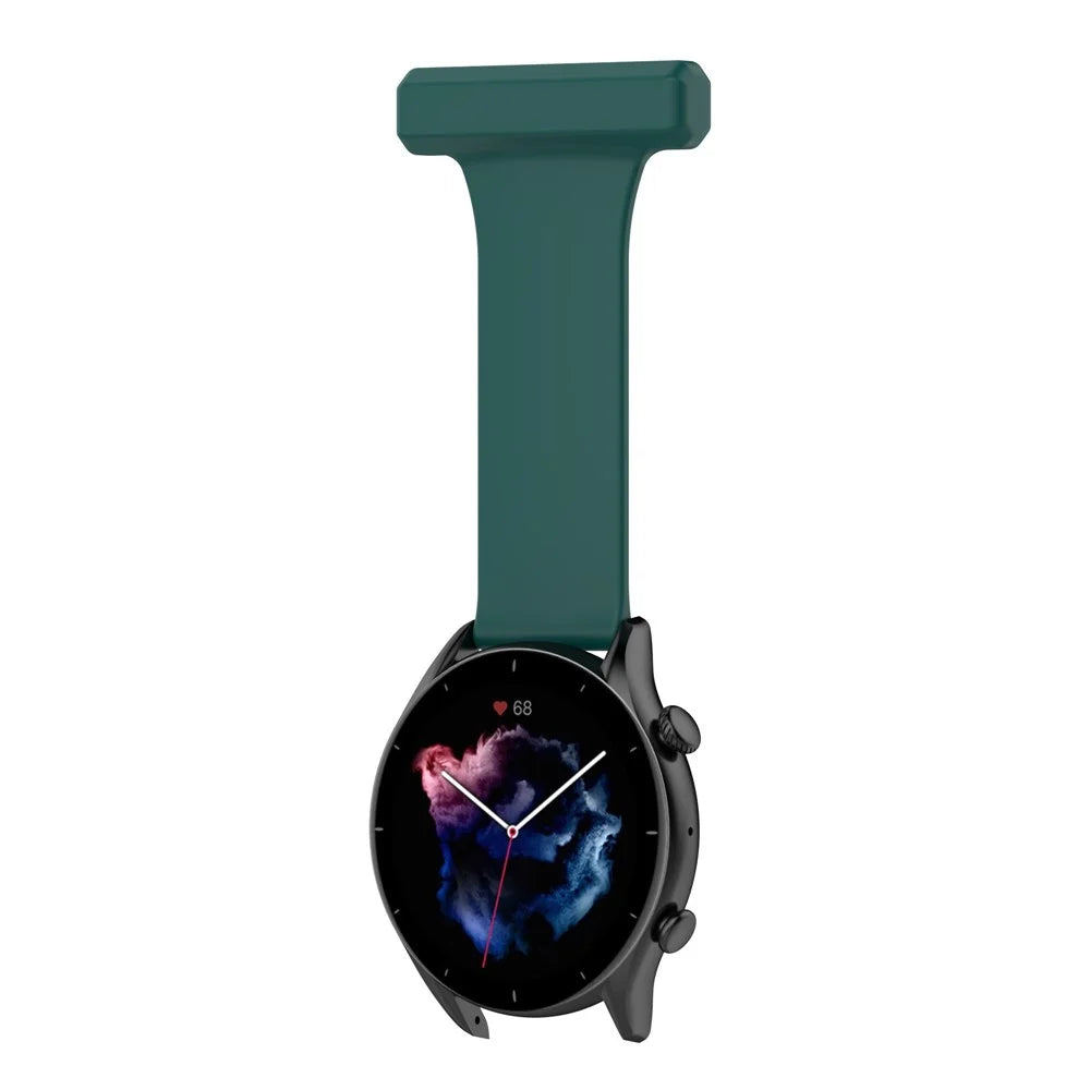 For Huawei Watch GT Runner/Samsung Galaxy Watch3 45mm Pin Style 22mm Doctor Nurse Watch Silicone Strap Hanging Buckle - Dark Green - 3