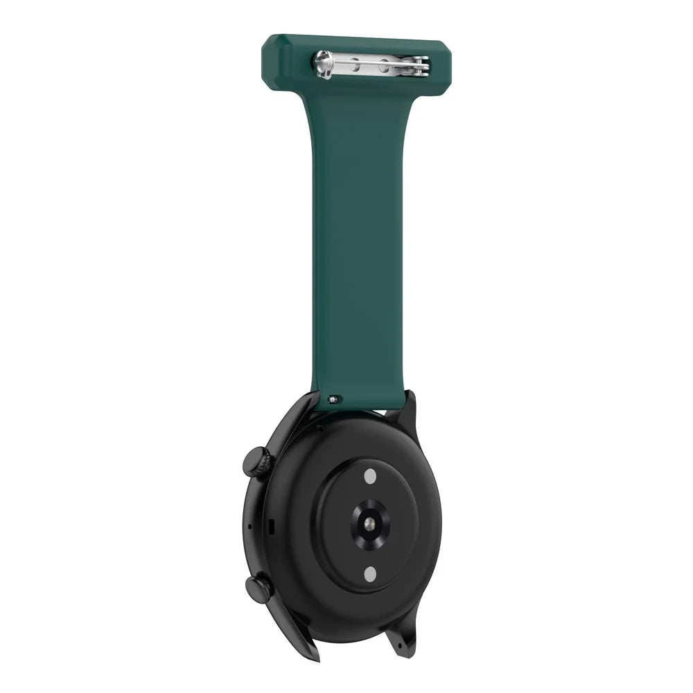 For Huawei Watch GT Runner/Samsung Galaxy Watch3 45mm Pin Style 22mm Doctor Nurse Watch Silicone Strap Hanging Buckle - Dark Green - 4