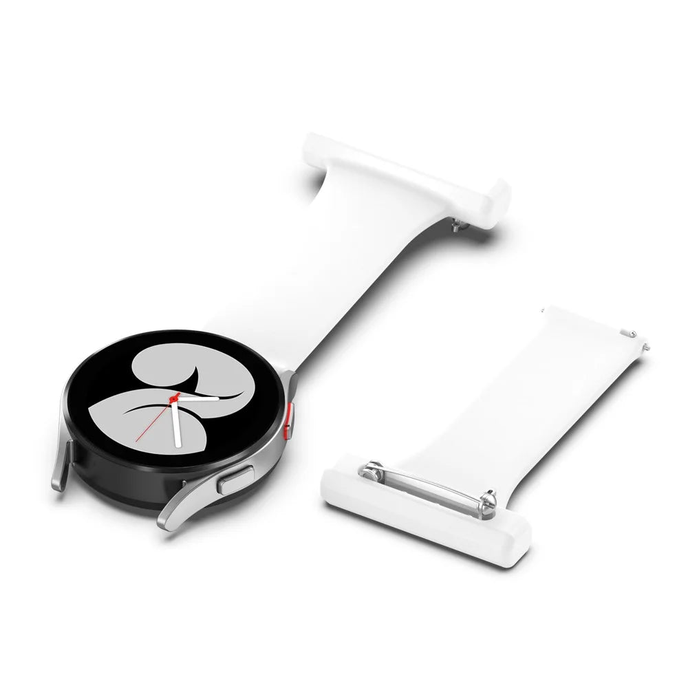 For Samsung Galaxy Watch4 40mm/44mm/Watch4 Classic 42mm/46mm Pin Style 20mm Doctor Nurse Watch Silicone Strap Hanging Buckle - White - 6