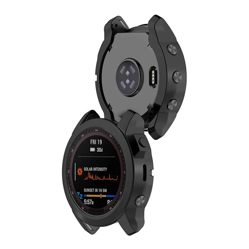 For Garmin Fenix 7X/Fenix 7X Solar Electroplating Soft TPU Hollow Out Bumper Frame Case Cover - Black - 2