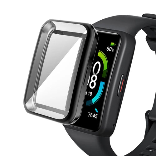 For Huawei Band 6 / Band 6 Pro / Band 7 / Honor Band 6 Anti-fall Shockproof Electroplating Transparent Watch Case - Black - 1