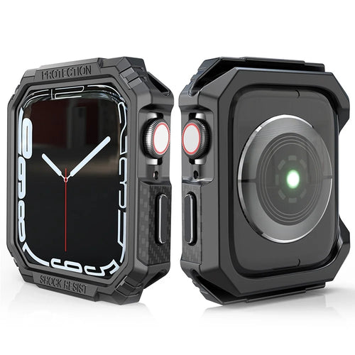 For Apple Watch Series 9 / 8 / 7 45mm Carbon Fiber Texture TPU Smart Watch Case Shockproof Frame - Black / Grey - 1