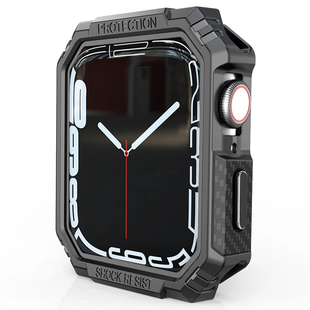 For Apple Watch Series 9 / 8 / 7 45mm Carbon Fiber Texture TPU Smart Watch Case Shockproof Frame - Black / Grey - 3