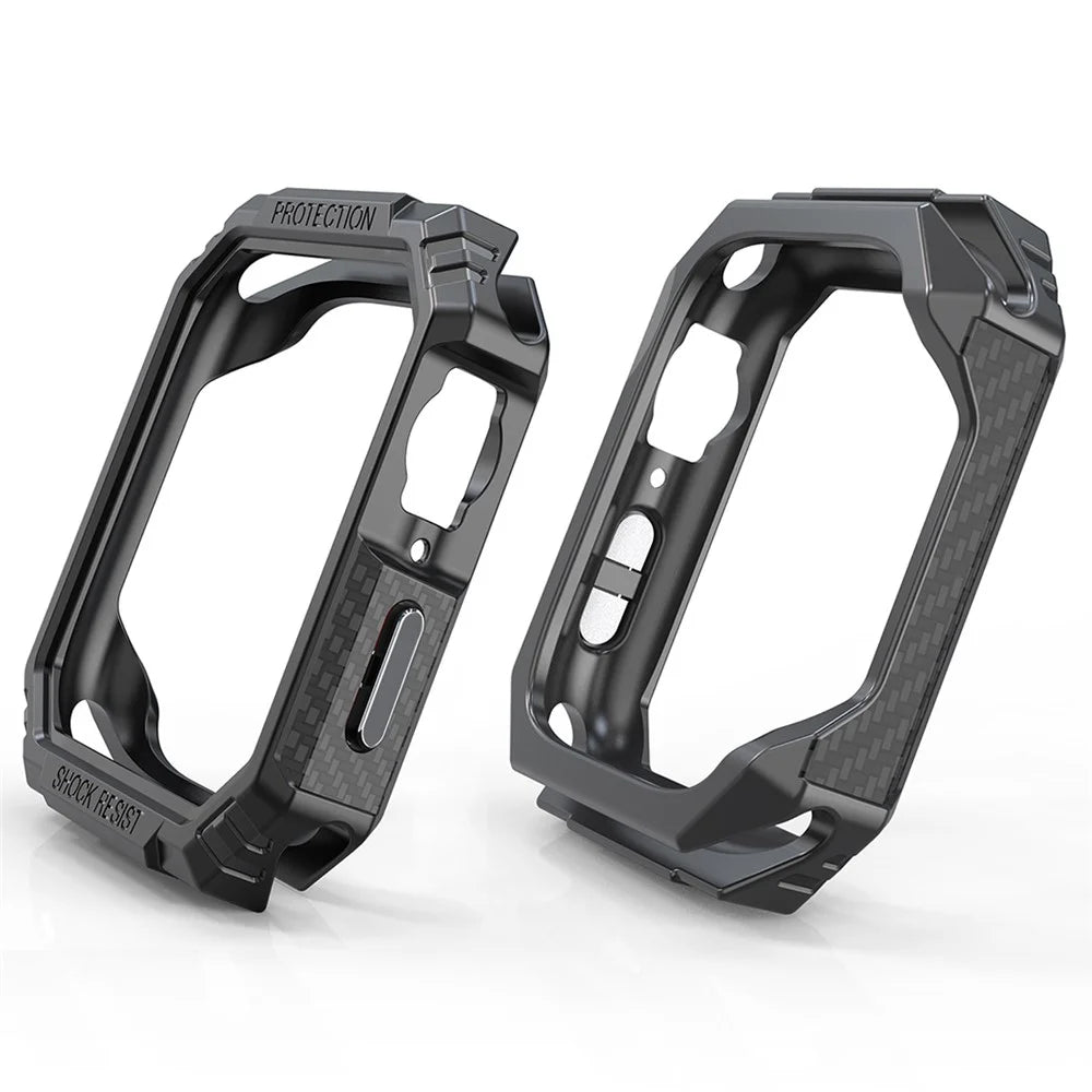 For Apple Watch Series 9 / 8 / 7 45mm Carbon Fiber Texture TPU Smart Watch Case Shockproof Frame - Black / Grey - 4