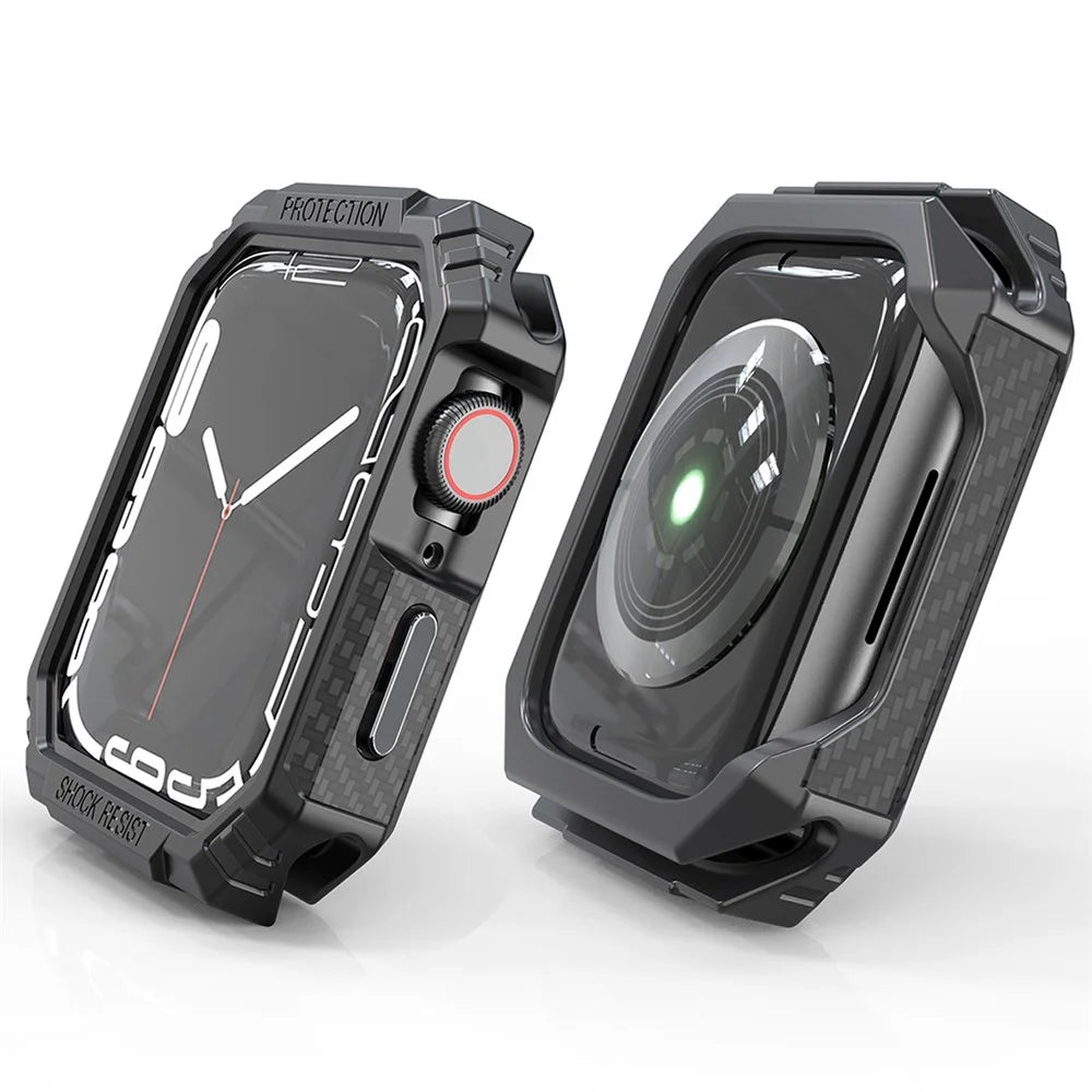 For Apple Watch Series 9 / 8 / 7 45mm Carbon Fiber Texture TPU Smart Watch Case Shockproof Frame - Black / Grey - 5
