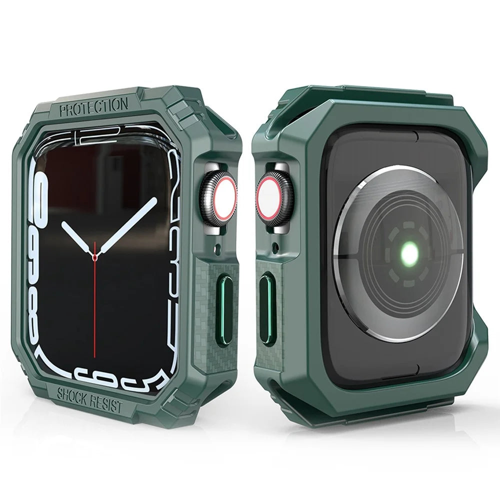 For Apple Watch Series 9 / 8 / 7 41mm Carbon Fiber TPU Smart Watch Case Anti-collision Protective Frame - Green - 1
