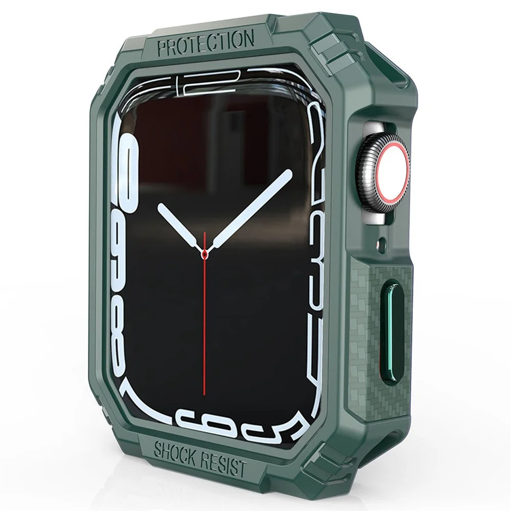 For Apple Watch Series 9 / 8 / 7 41mm Carbon Fiber TPU Smart Watch Case Anti-collision Protective Frame - Green - 3