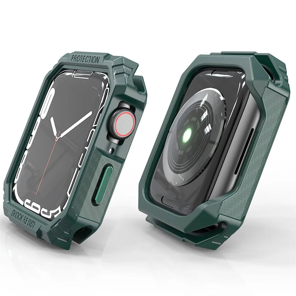 For Apple Watch Series 9 / 8 / 7 41mm Carbon Fiber TPU Smart Watch Case Anti-collision Protective Frame - Green - 5