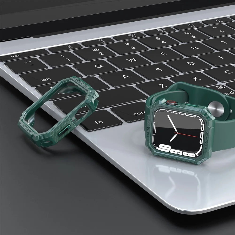 For Apple Watch Series 9 / 8 / 7 41mm Carbon Fiber TPU Smart Watch Case Anti-collision Protective Frame - Green - 7
