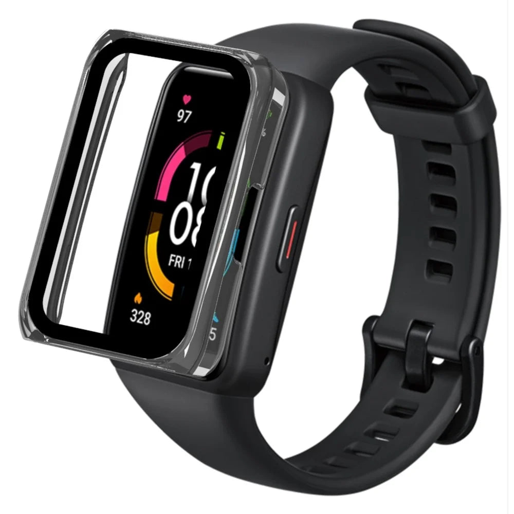 For Huawei Band 7/Honor Band 6 Full Protection PC Cover Watch Case with Tempered Glass Screen Protector - Transparent - 1
