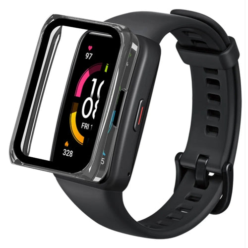 For Huawei Band 7/Honor Band 6 Full Protection PC Cover Watch Case with Tempered Glass Screen Protector - Transparent - 1