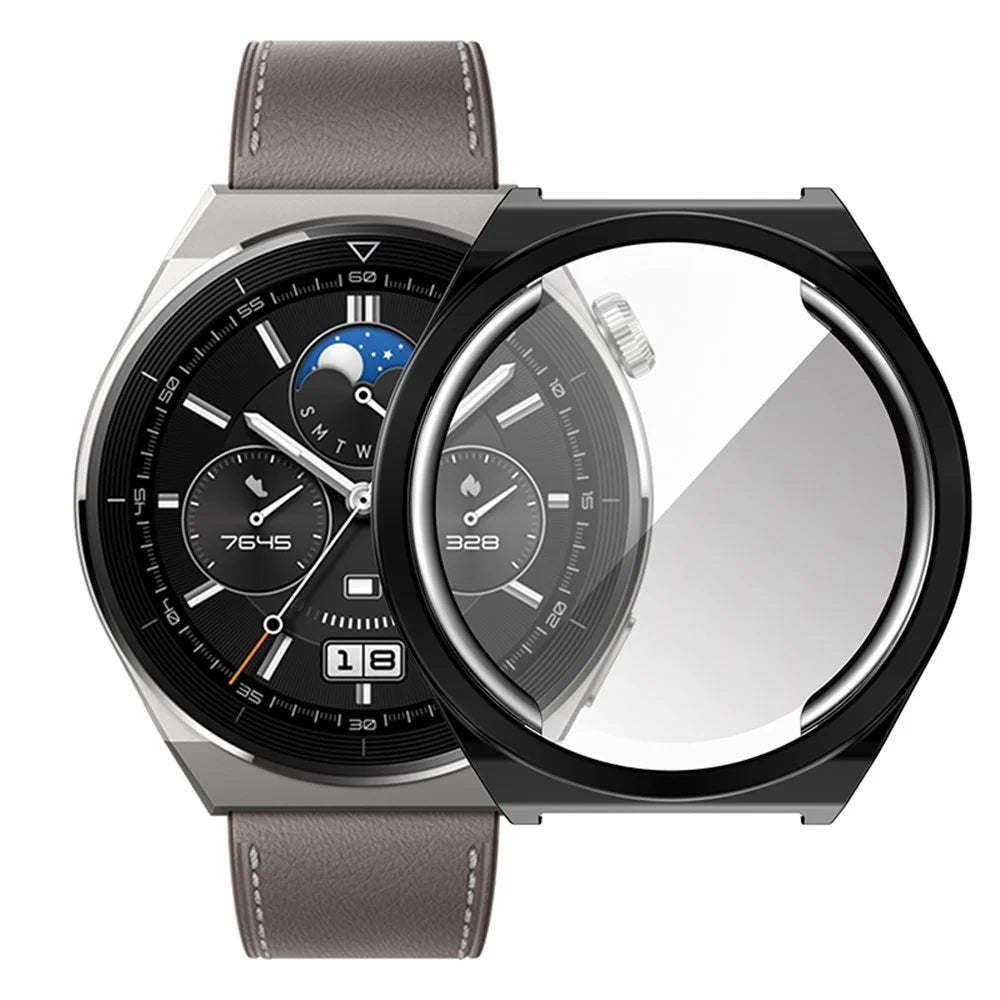 For Huawei Watch GT 3 Pro 46mm Soft TPU Shockproof Protective Case All-Around Anti-Scratch Screen Protector Cover - Black - 6