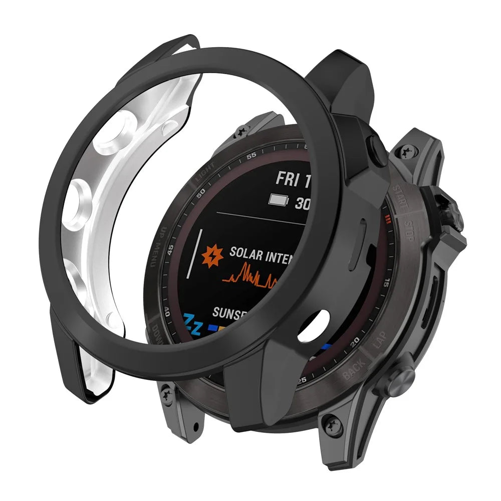 For Garmin Fenix 7/7 Solar/7 Sapphire Solar Hollow Out Watch Case Watch TPU Cover Protector with Electroplating - Black - 1