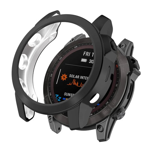 For Garmin Fenix 7/7 Solar/7 Sapphire Solar Hollow Out Watch Case Watch TPU Cover Protector with Electroplating - Black - 1