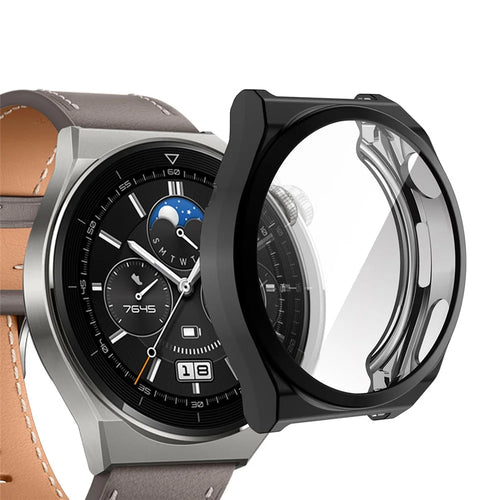 ENKAY HAT PRINCE For Huawei Watch GT 3 Pro 46mm Full Protection Electroplated TPU Smart Watch Case with Built-in Tempered Glass Screen Protector - Black - 1