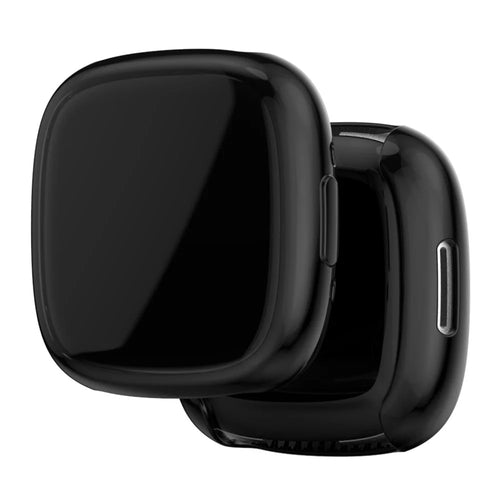 For Fitbit Versa 4 Soft TPU Watch Case Full Coverage Electroplating Protective Cover Frame - Black - 1
