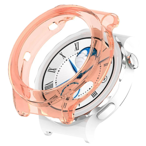 For Huawei Watch GT 3 Pro 43mm Hollow Out Soft TPU Case Smart Watch Protective Cover - Transparent Pink - 1