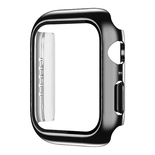 For Apple Watch Series 9 / 8 / 7 45mm Tempered Glass Film Watch Case Dustproof Button Cover Electroplating PC Shell - Black - 1