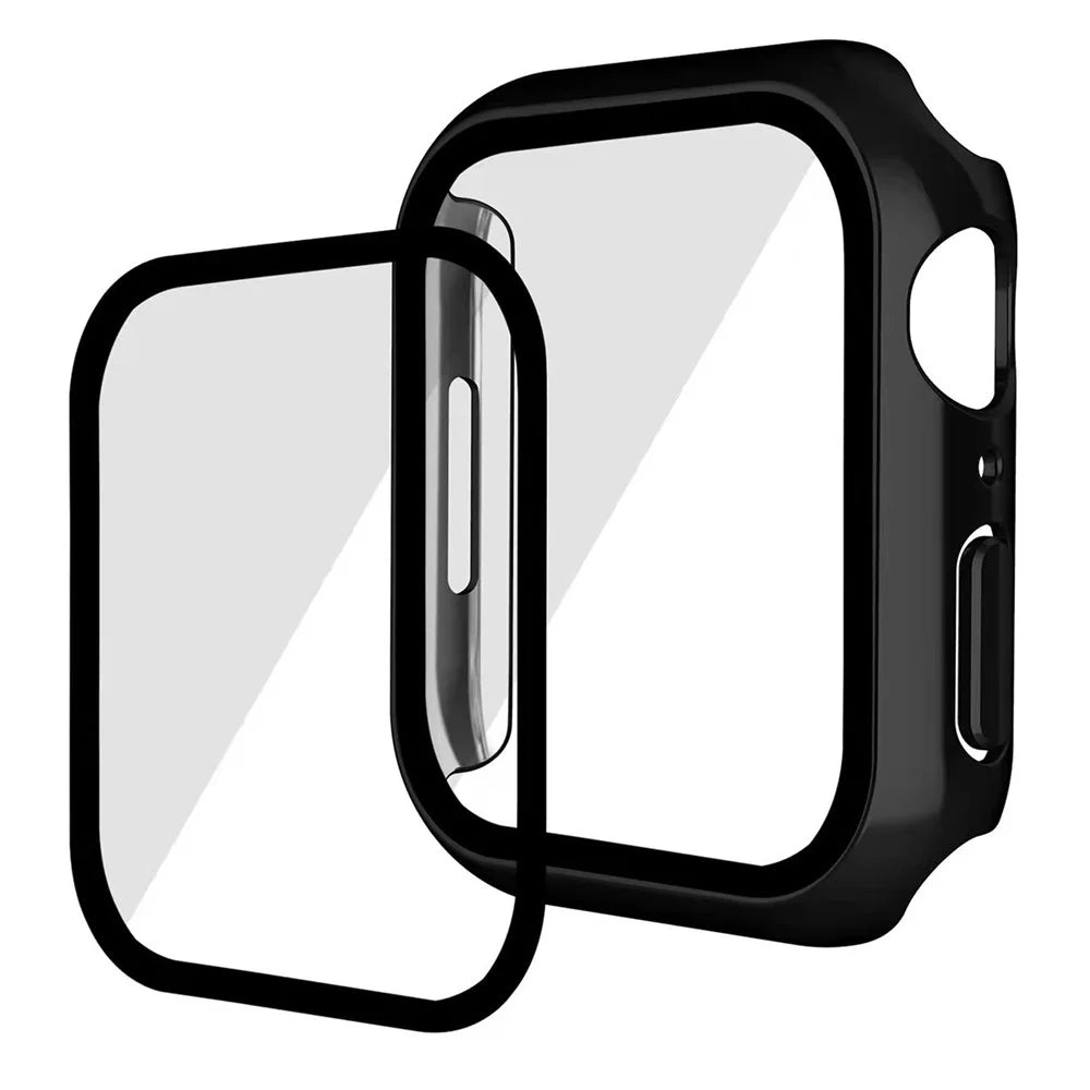 For Apple Watch Series 9 / 8 / 7 45mm Tempered Glass Film Watch Case Dustproof Button Cover Electroplating PC Shell - Black - 2