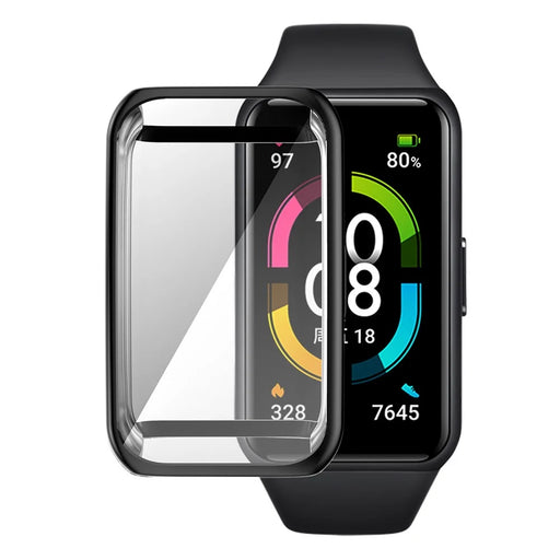 ENKAY For Huawei Band 7/6/Honor Band 6 Electroplating TPU Watch Case Anti-scratch Protective Cover - Black - 1