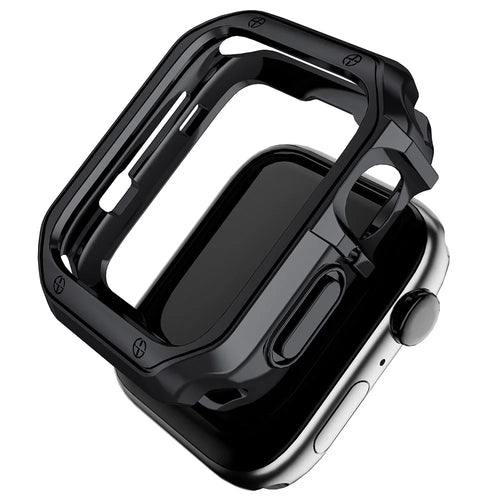 For Apple Watch Series SE3 / SE2 / SE1 /  6 / 5 / 4 44mm / 9 / 8 / 7 45mm Electroplating TPU Watch Case Laser Engraving Protective Cover - Black - 1