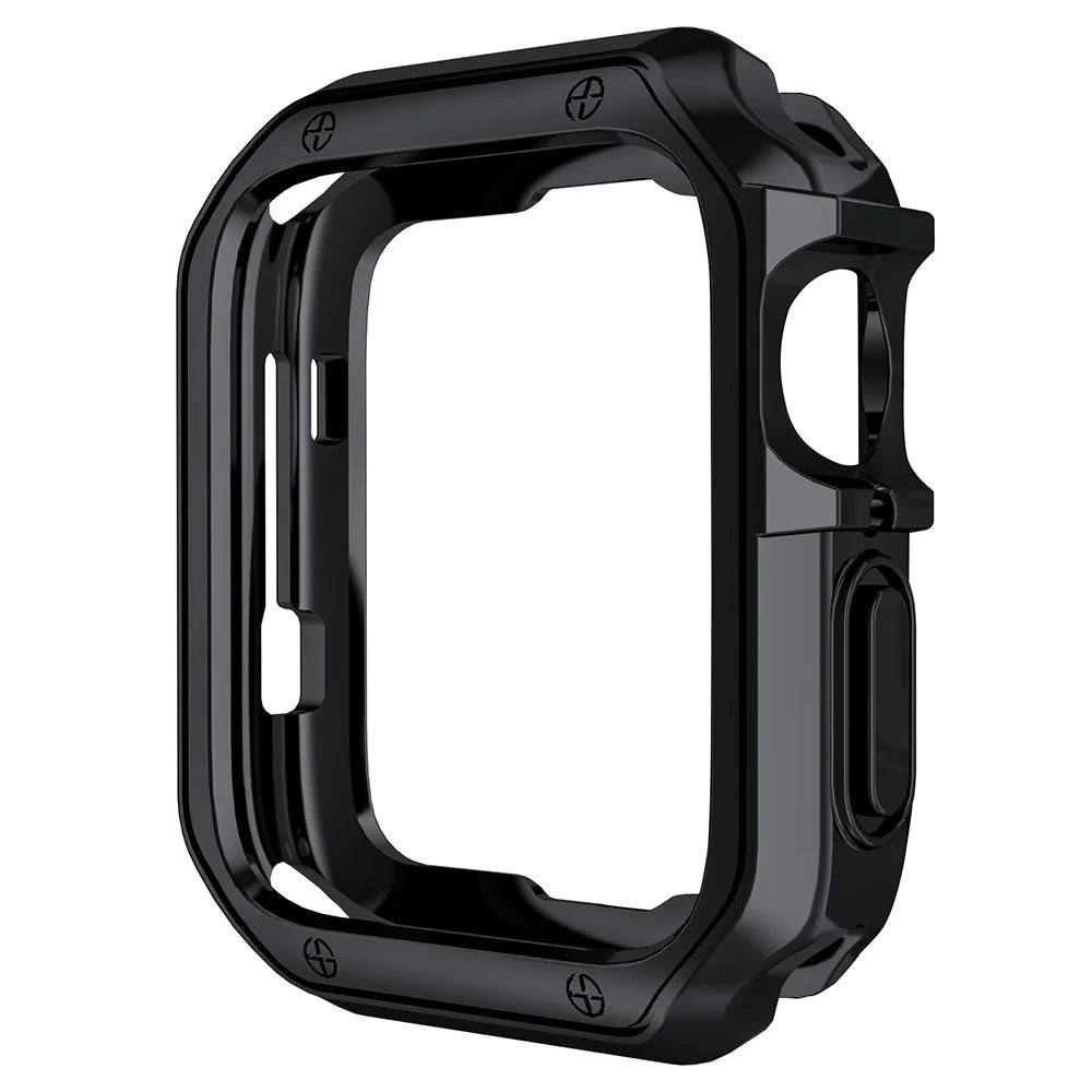 For Apple Watch Series SE3 / SE2 / SE1 /  6 / 5 / 4 44mm / 9 / 8 / 7 45mm Electroplating TPU Watch Case Laser Engraving Protective Cover - Black - 2