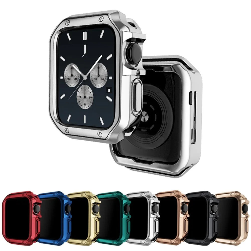 For Apple Watch Series SE3 / SE2 / SE1 /  6 / 5 / 4 44mm / 9 / 8 / 7 45mm Electroplating TPU Watch Case Laser Engraving Protective Cover - Black - 6