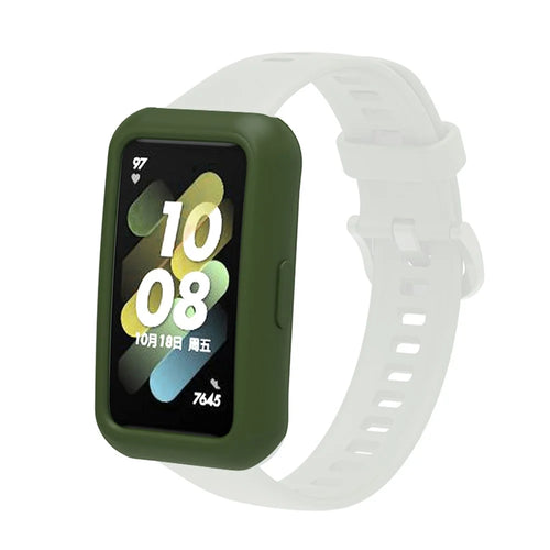 Soft Silicone Watch Case for Huawei Band 7/6, Anti-scratch Protection Watch Frame Cover - Army Green - 1