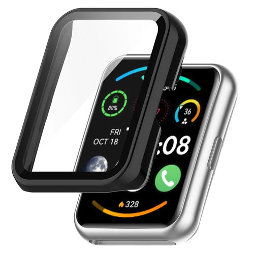 For Oppo Watch Free Hard PC Watch Case Protective Cover with Tempered Glass Screen Protector - Black - 1