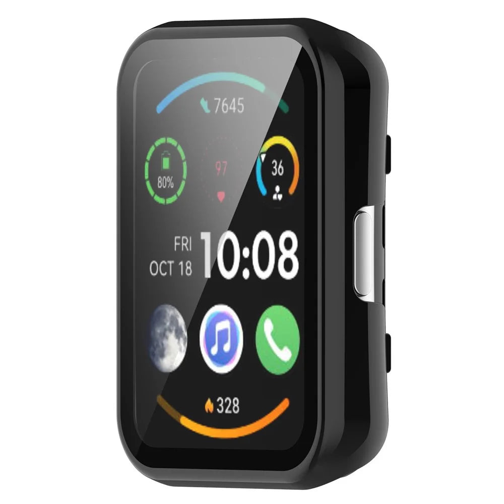 For Oppo Watch Free Hard PC Watch Case Protective Cover with Tempered Glass Screen Protector - Black - 2