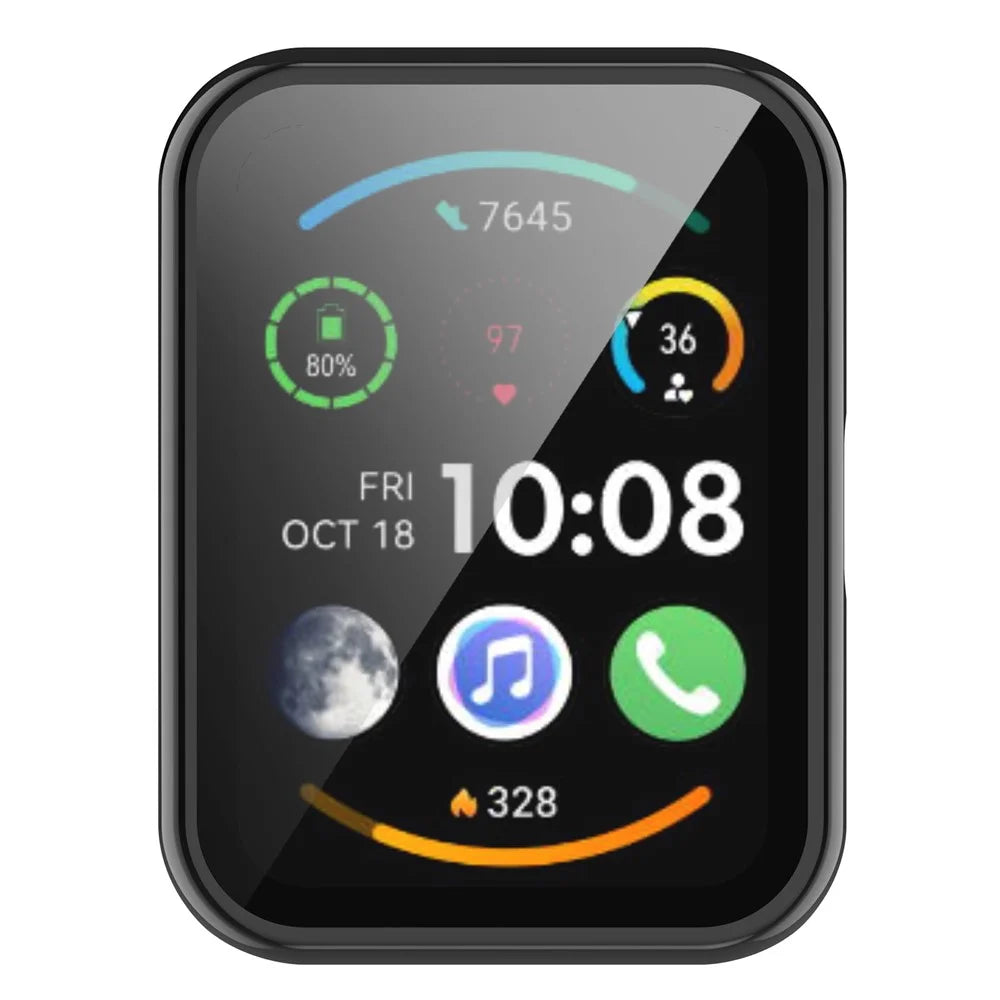 For Oppo Watch Free Hard PC Watch Case Protective Cover with Tempered Glass Screen Protector - Black - 5