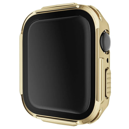 For Apple Watch Series SE3 / SE2 / SE1 /  6 / 5 / 4 44mm Electroplated PC Case with Tempered Glass Screen Protector Scratch-Proof Smart Watch Case - Gold - 1