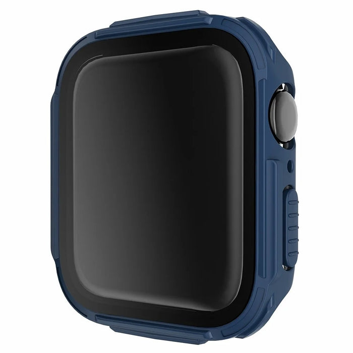 For Apple Watch 9 / 8 / 7 45mm Stylish Electroplated PC Smart Watch Case Protective Cover with Tempered Glass Screen Protector - Blue - 2