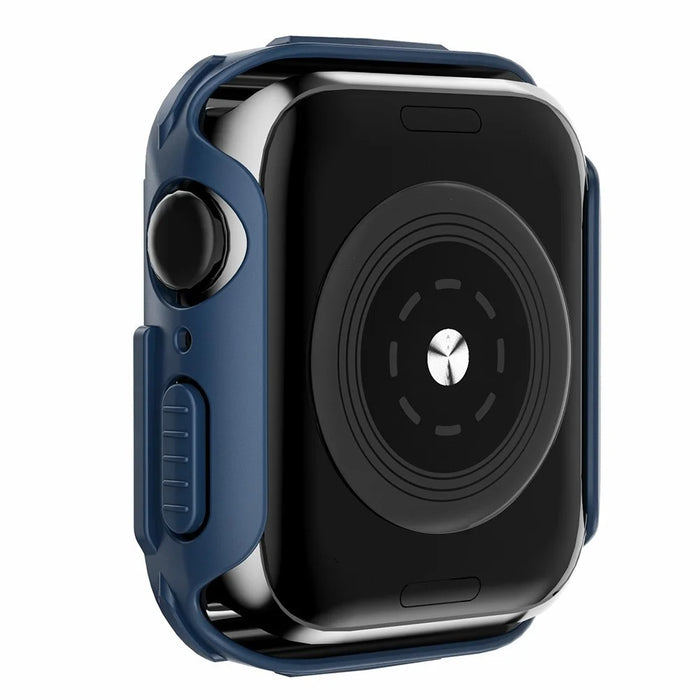For Apple Watch 9 / 8 / 7 45mm Stylish Electroplated PC Smart Watch Case Protective Cover with Tempered Glass Screen Protector - Blue - 3