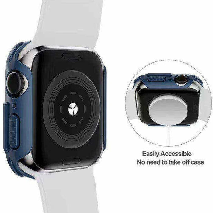 For Apple Watch 9 / 8 / 7 45mm Stylish Electroplated PC Smart Watch Case Protective Cover with Tempered Glass Screen Protector - Blue - 6