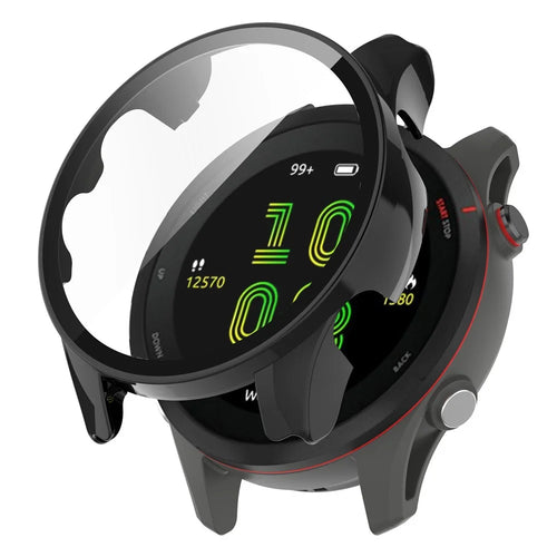 For Garmin Forerunner 255S Full Protection Anti-drop Hard PC Watch Case Protective Cover with Tempered Glass Screen Protector - Black - 1