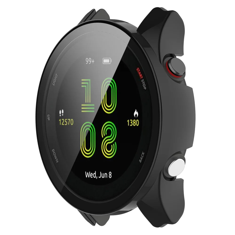 For Garmin Forerunner 255S Full Protection Anti-drop Hard PC Watch Case Protective Cover with Tempered Glass Screen Protector - Black - 2