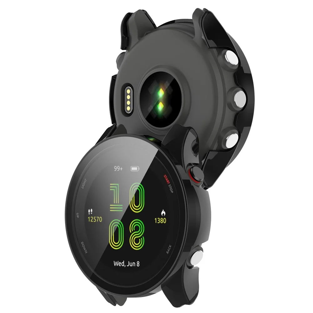 For Garmin Forerunner 255S Full Protection Anti-drop Hard PC Watch Case Protective Cover with Tempered Glass Screen Protector - Black - 7