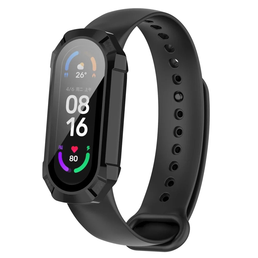 For Xiaomi Mi Band 7 / 7 NFC Hard PC Cover Watch Case with Tempered Glass Screen Protector Shockproof Watch Shell - Black - 2
