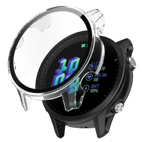 For Garmin Forerunner 955 Full Protection Hard PC Watch Case Cover with Tempered Glass Screen Protector - Transparent - 1