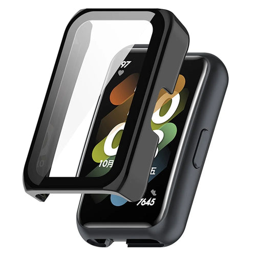 Hard PC Case for Huawei Band 7 / 6  /  Honor Band 7 / 6 Anti-Scratch Smart Watch Protective Case with Tempered Glass Screen Protector - Black - 1