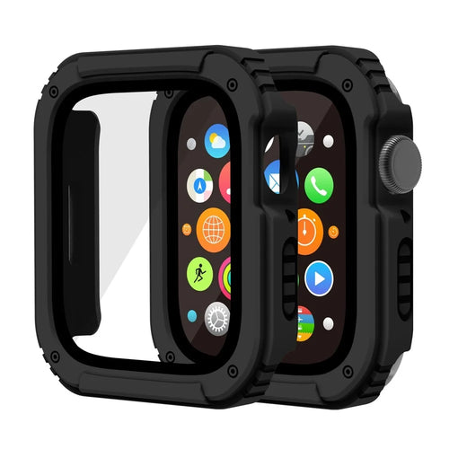 For Apple Watch Series 3 / 2 / 1 42mm PC + TPU Shockproof Watch Case Shell with Tempered Glass Screen Protector - Black - 1