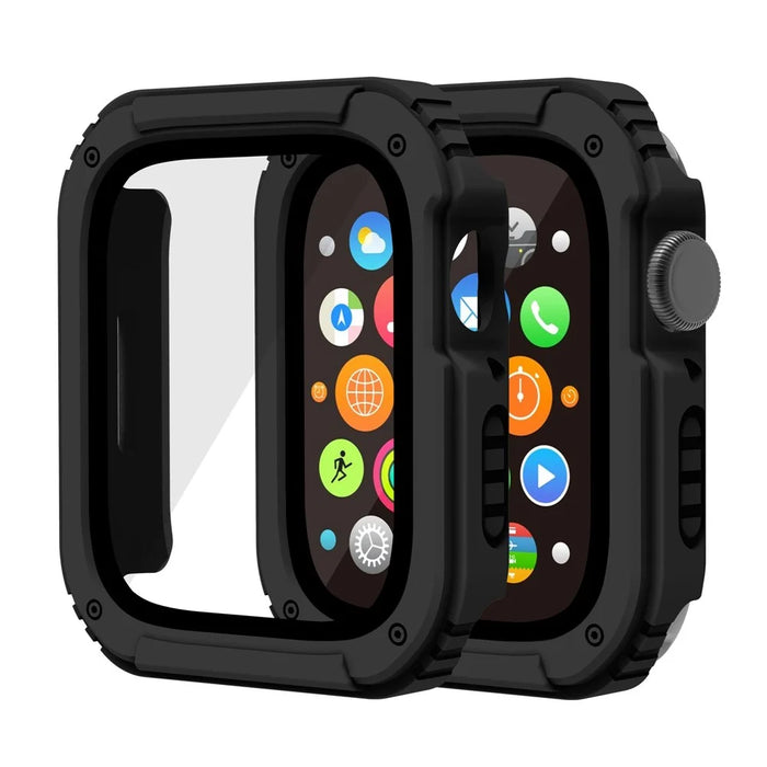 For Apple Watch Series 3 / 2 / 1 42mm PC + TPU Shockproof Watch Case Shell with Tempered Glass Screen Protector - Black - 1