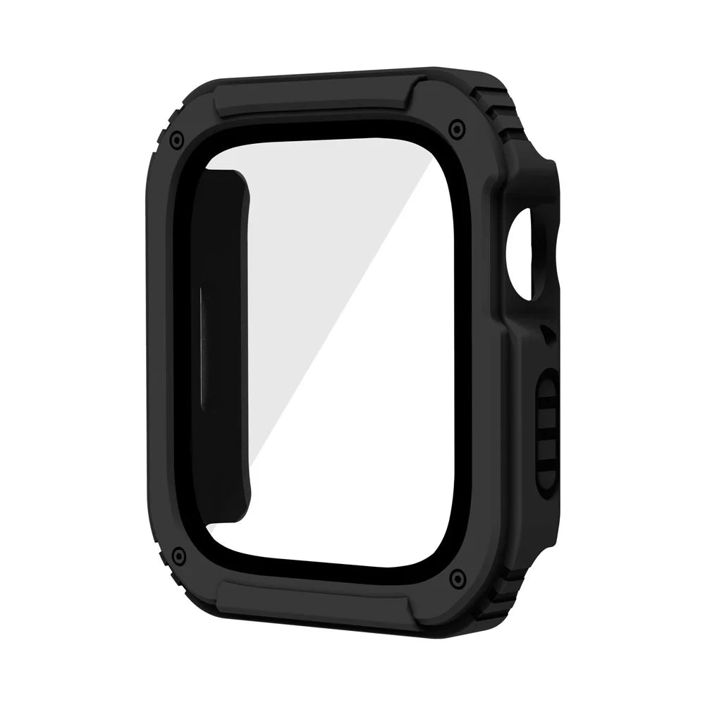 For Apple Watch 9 / 8 / 7 45mm PC + TPU Case with Tempered Glass Screen Protector Anti-scratch Watch Shell - Black - 2