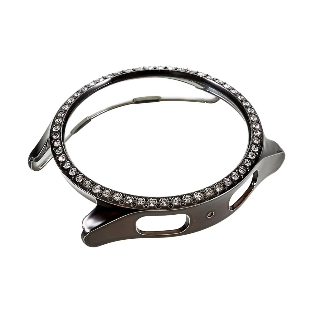 For Samsung Galaxy Watch5 44mm Bling Rhinestone Hard PC Frame Electroplating Half Protective Shell Cover - Black - 4