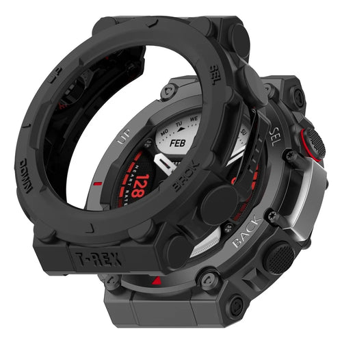 For Huami Amazfit T-Rex 2 Soft Flexible Rugged TPU Raised Bezel Frame Half Protective Watch Cover - Black - 1