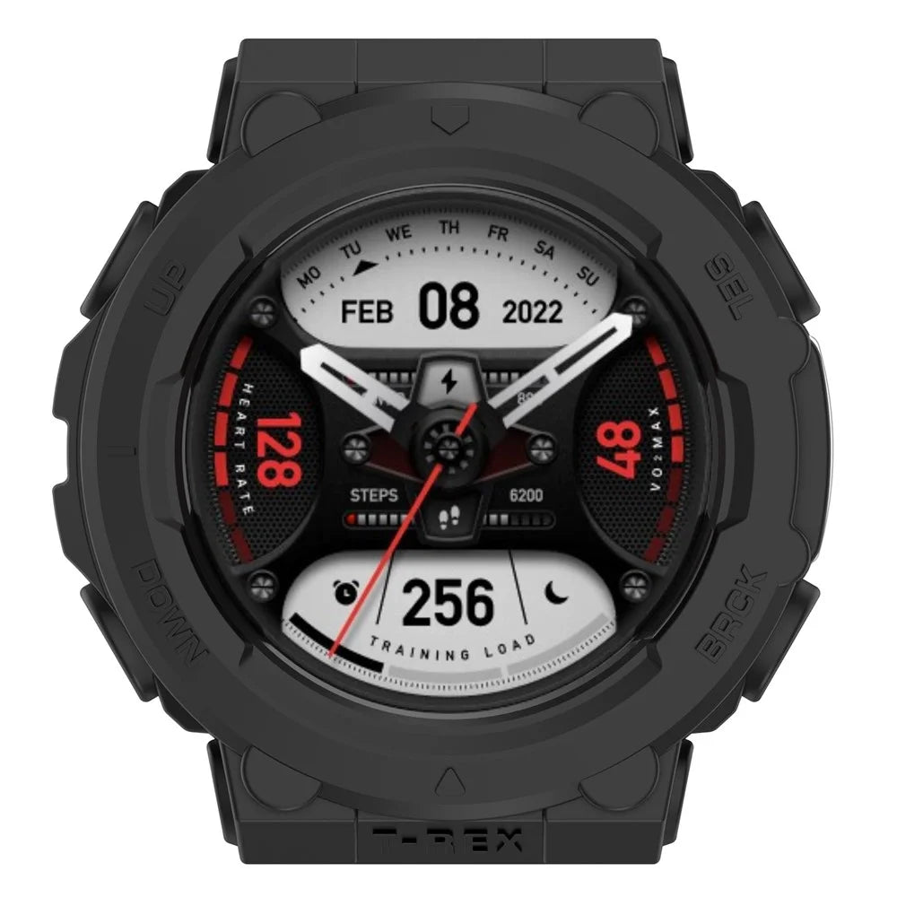 For Huami Amazfit T-Rex 2 Soft Flexible Rugged TPU Raised Bezel Frame Half Protective Watch Cover - Black - 3