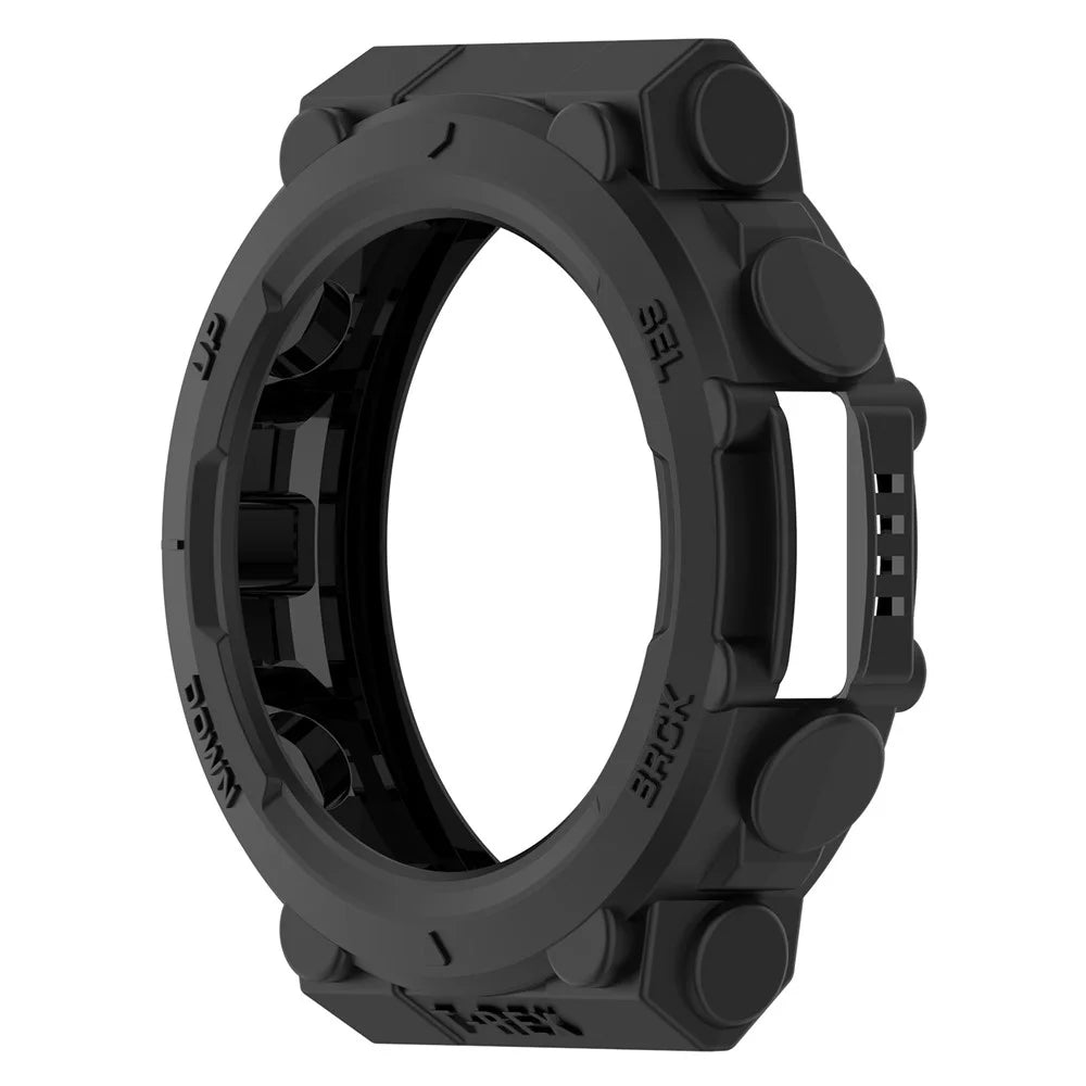 For Huami Amazfit T-Rex 2 Soft Flexible Rugged TPU Raised Bezel Frame Half Protective Watch Cover - Black - 5