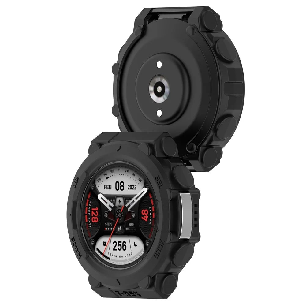 For Huami Amazfit T-Rex 2 Soft Flexible Rugged TPU Raised Bezel Frame Half Protective Watch Cover - Black - 7