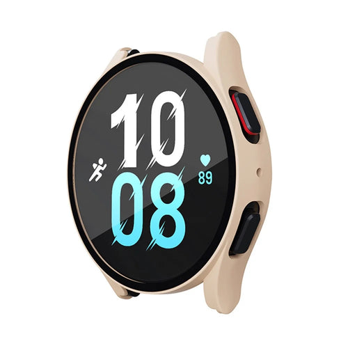 For Samsung Galaxy Watch 5 44mm / Watch4 44mm Anti-drop Hard PC Watch Case Protective Cover with Tempered Glass Screen Protector - Pink - 1